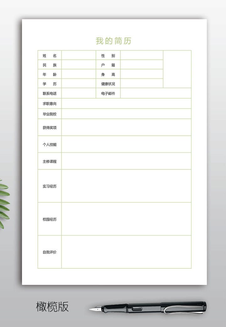 大学生求职简历表格模板bg07是word格式空白个人简历电子版,电脑可以