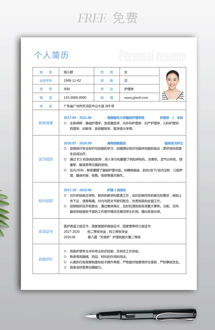 免费个人简历表mf20是word格式个人简历电子版,电脑可以修改,手机也