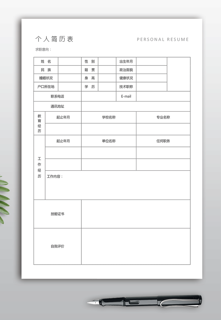word空白个人简历表格模板bg01-空白版详细大图【图】