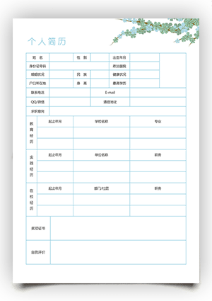 空白个人简历表格模板下载bg08