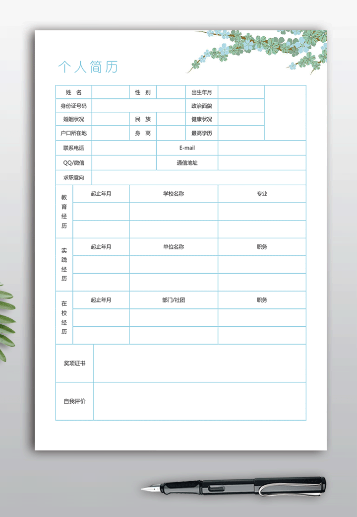 空白个人简历表格模板下载bg08-详情【图】