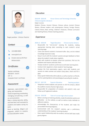 大学生英语简历范文模板yw06