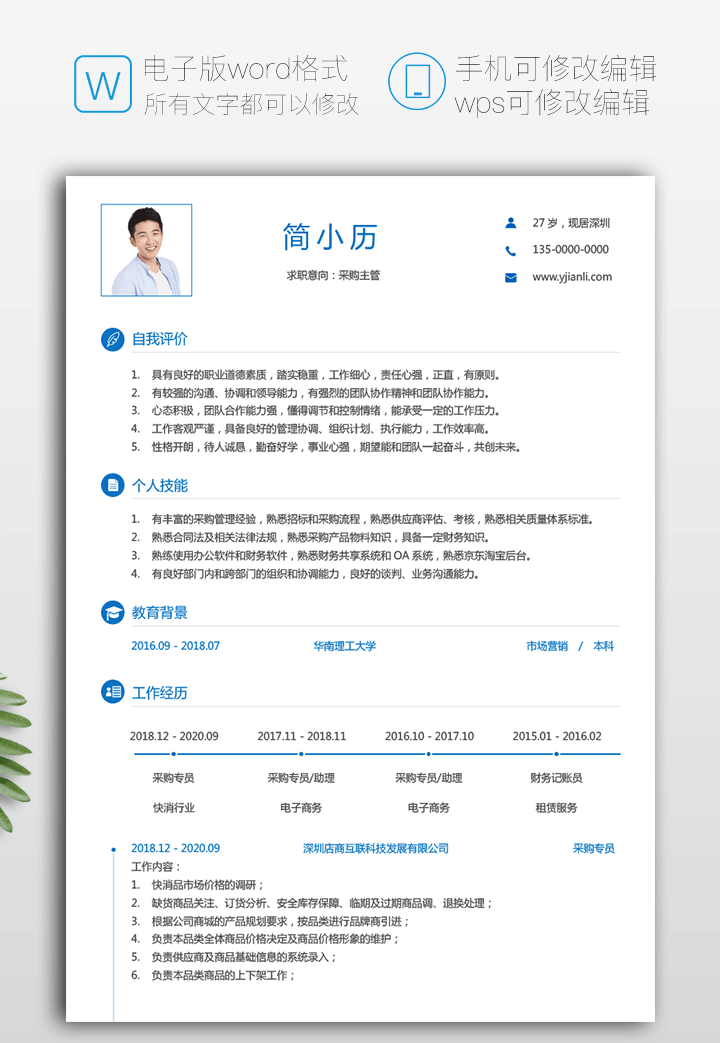采购简历模板jl142-简历详情第一页【图】