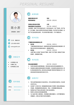 电力标准个人简历模板范文jl155