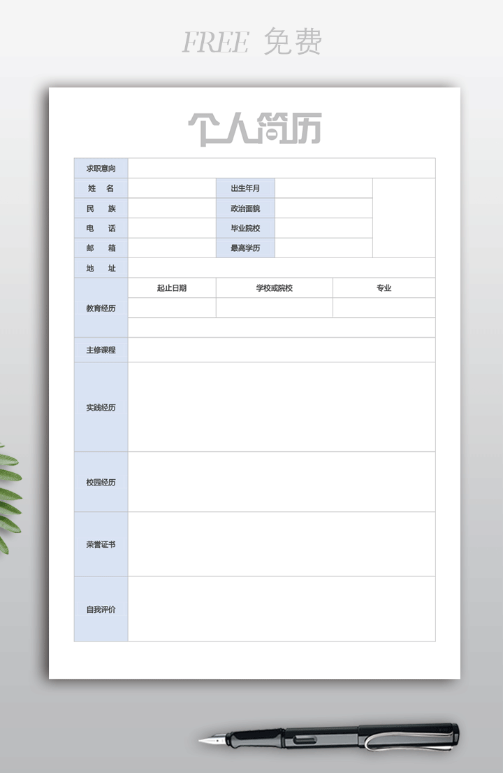 教师个人简历表免费下载fm05空白版效果图