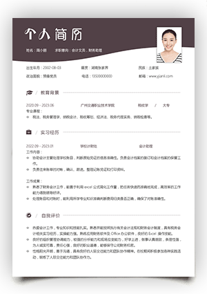 会计标准个人简历模板电子版可填写简约风格ff04