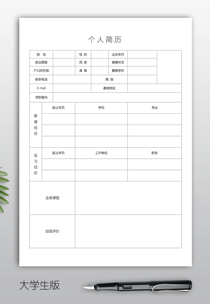 空白个人简历表格模板手机可填写sj01-应届生版【图】