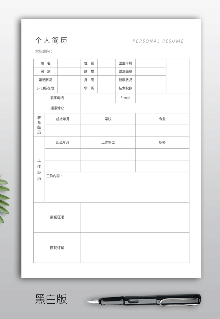 个人简历电子版填写空白表格模板sj03-空白版详情【图】