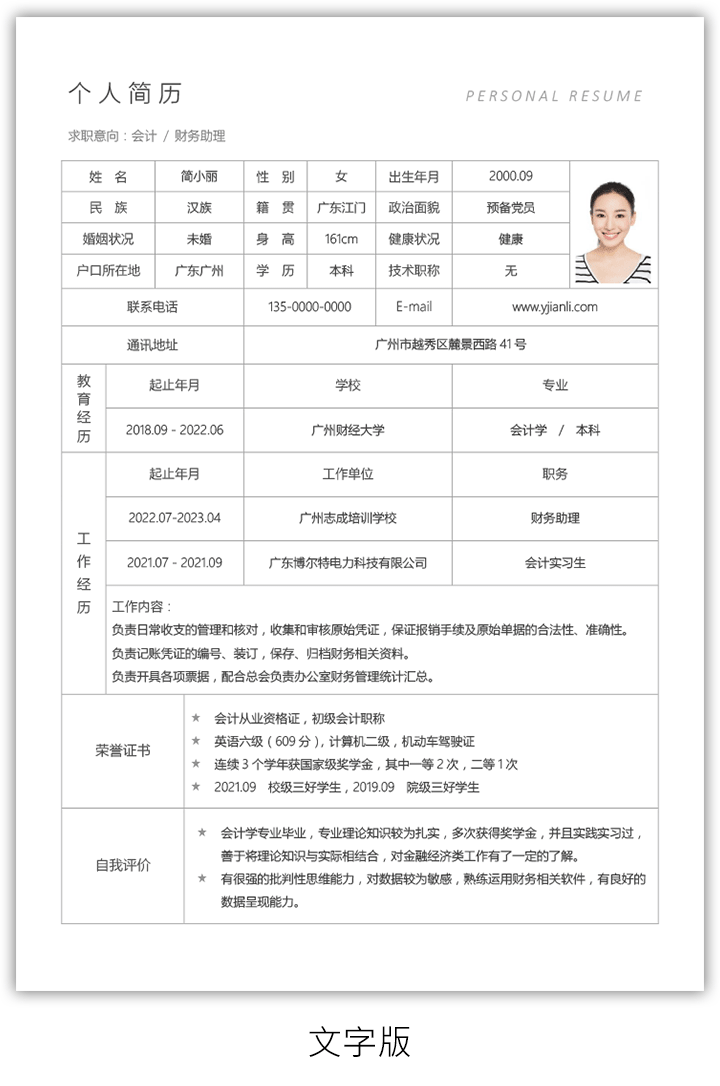 空白工作简历表格模板手机可编辑sj03-文字版详情【图】