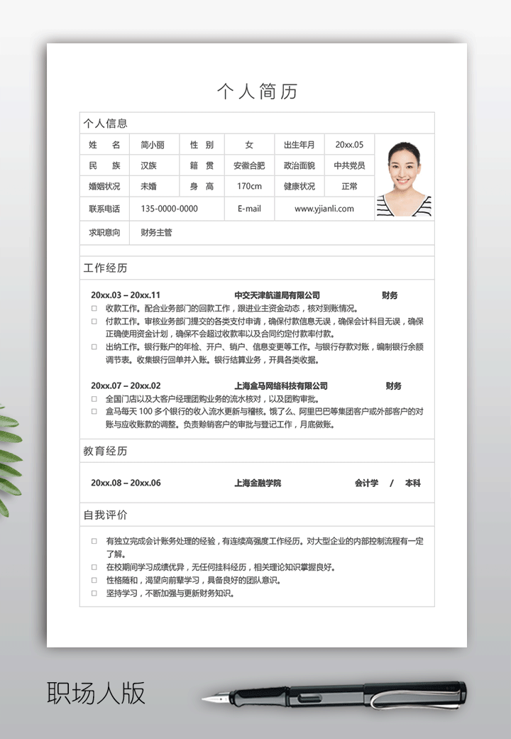 空白工作简历表模板手机可填写下载sj05-文字版效果【图】