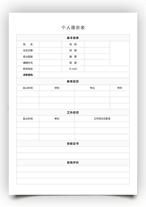 个人履历表模板电子版手机可填写sj14