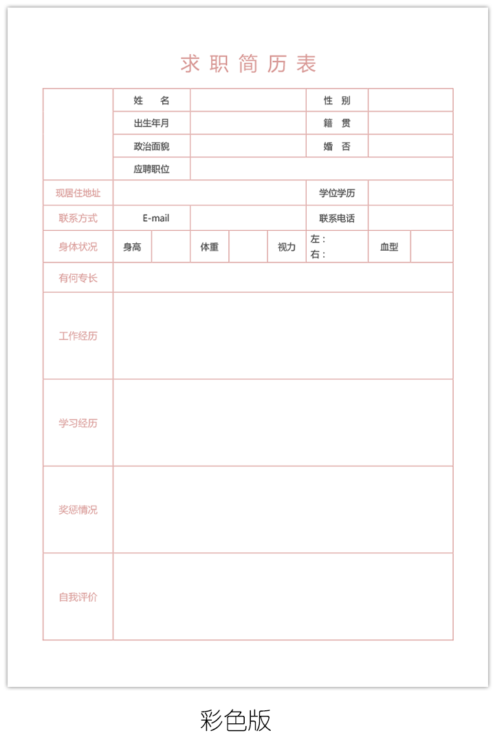 空白求职简历表格模板下载bg36-彩色版【图】