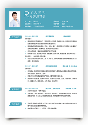 SEM主管个人简历电子版手机可编辑填写sj19