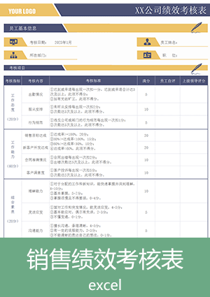 商务风销售绩效考核表模板下载et25