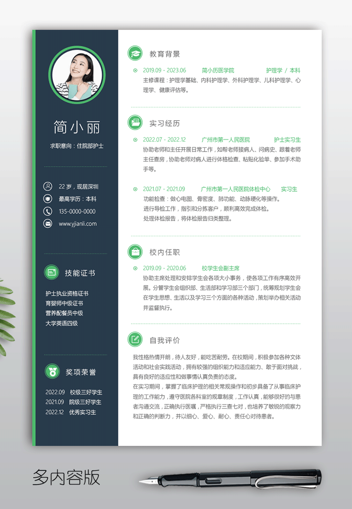 护士个人简历模板jl17多内容版【图】