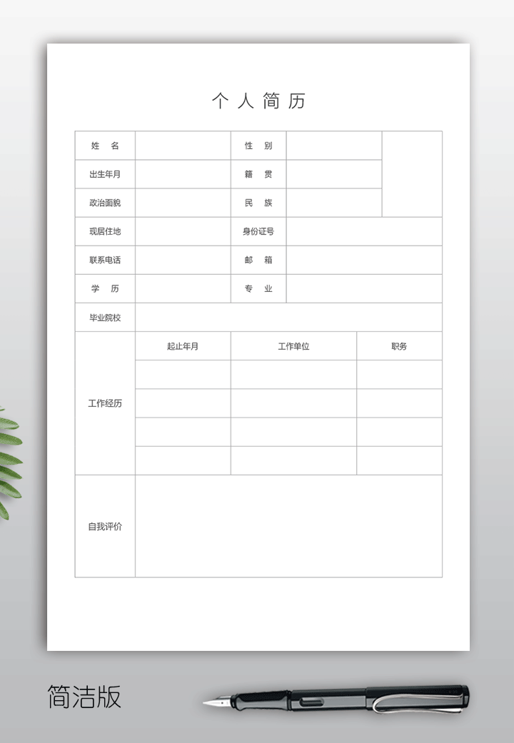 空白工作简历表格模板bg41简洁版【图】