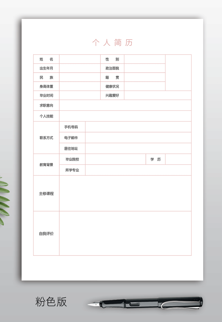 三无大学生个人简历表模板电子版可填写bg45粉红版【图】