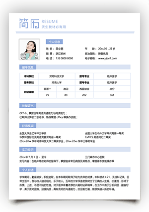临床医学专业考研复试简历模板电子版下载ky22